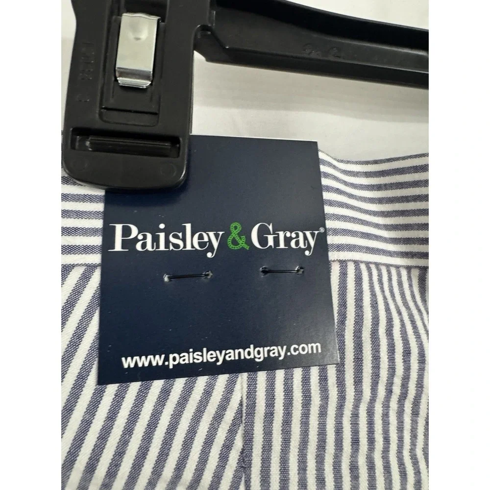 Paisley & Gray Blue White Seersucker‎ Stripe Dress Pants NWT Size 34x32 Slim Fit